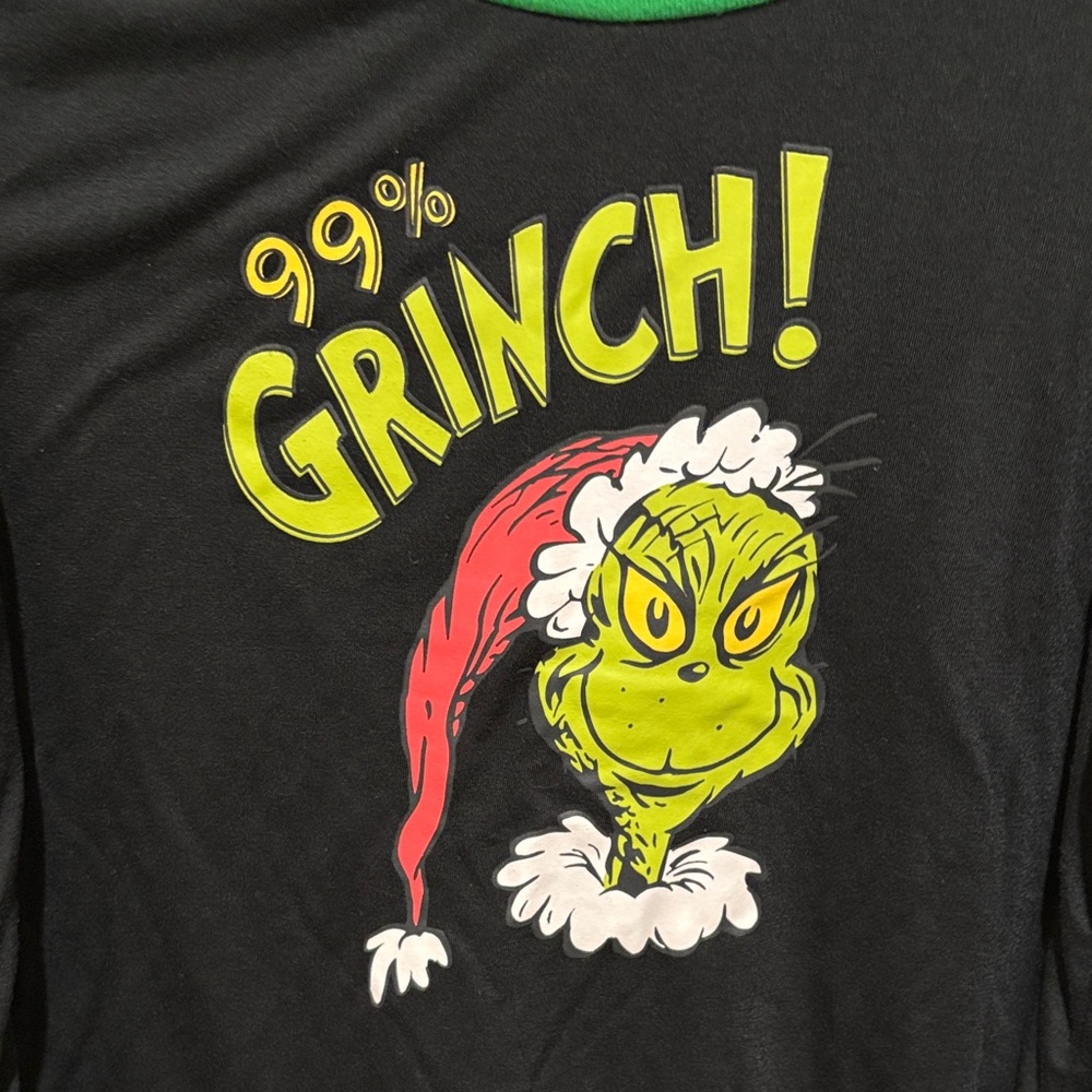 Dr. Seuss Black and Green Grinch Long Sleeve Shirt 12/14 L Youth